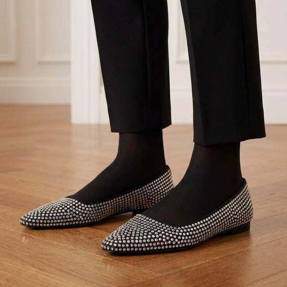 Zara Shoes - ZARA Studded Ballet Flats Womens US 7 Black Rhinestone Slip On Shoes